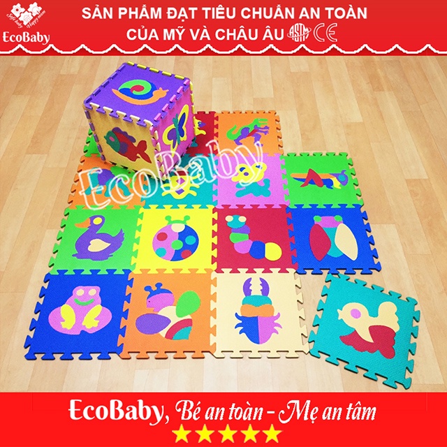 Combo 20 Tấm Thảm Xốp Lót Sàn, Chống Va Đập, Chơi Xếp Hình, Kèm Quà Tặng - 30x30cm - Hình Thú Và Côn Trùng - EcoBaby