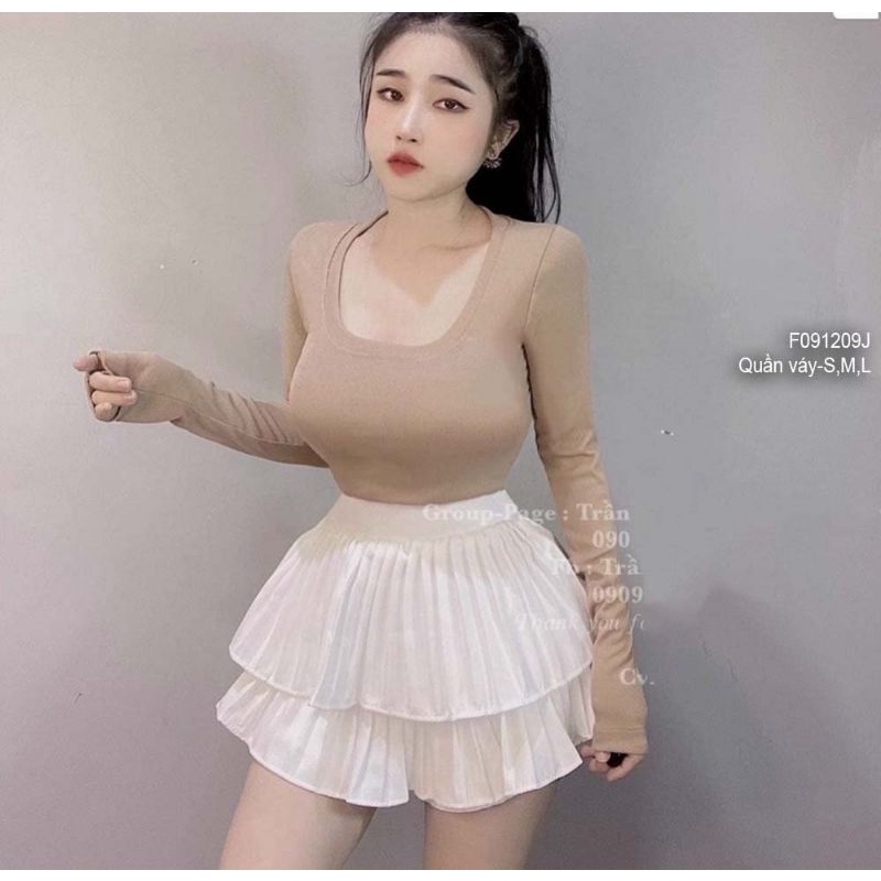 Quần giả váy ngắn xếp ly hai tầng!1012