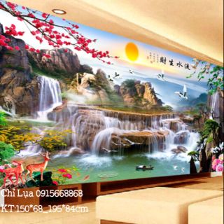 Tranh thêu Chỉ Lụa Lưu Thủy Sinh Tài KT 195*84cm