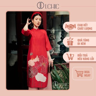 ICHIC fashion - Áo Dài Cách Tân Chân Ái Đỏ Lá Sen Thiết Kế Tơ Cao Cấp 2021