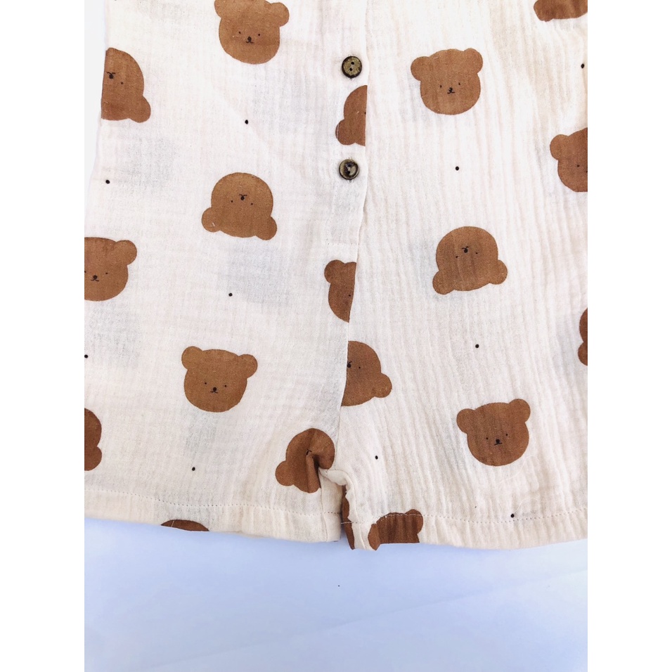 Bộ Bodysuit cho bé giá rẻ từ sơ sinh 6 tháng đến 2 tuổi kiểu hàn quốc chất liệu muslin in hình gấu thoáng mịn BABY112.VN