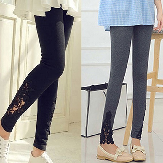 Quần legging co giãn có ren hoa cho nữ
