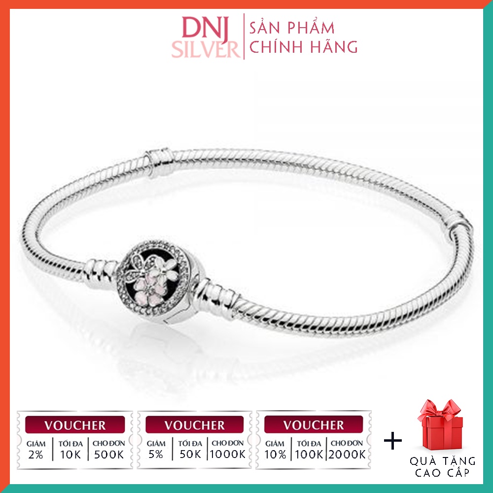 Vòng tay bạc 925 cao cấp - Mẫu mềm chốt Hoa cúc và Anh Đào, có thể mix thêm hạt charm vào vòng theo ý thích
