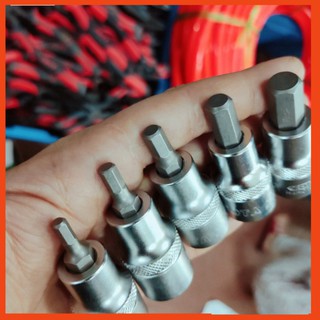 Lục giác 4-5-6-8-10mm chân khẩu 1/2inch, dùng cho súng bắn ốc, bu lông, Đầu tuýp 1/2 inch bit lục giác