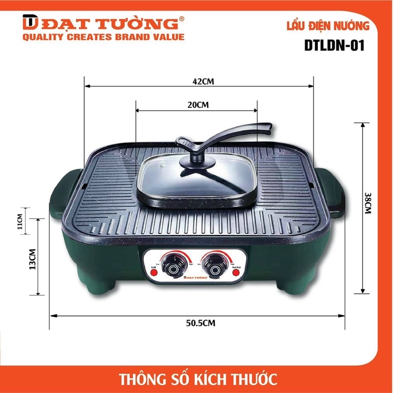 Chảo lẩu nướng điện 2 trong 1 Đạt Tường ( size to nhất thị trường)