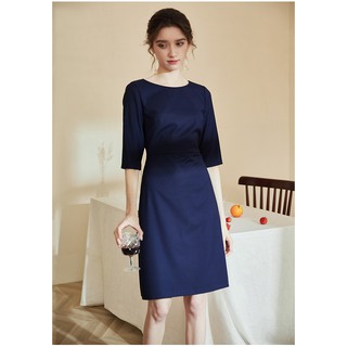 Đầm chữ a đơn giản cổ tròn tay lửng đơn giản công sở