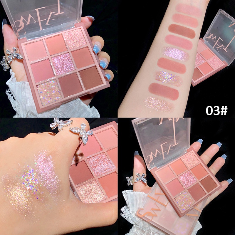 [Hàng mới về] Bảng phấn mắt 9 màu tông lì lấp lánh trang điểm đa công dụng | BigBuy360 - bigbuy360.vn