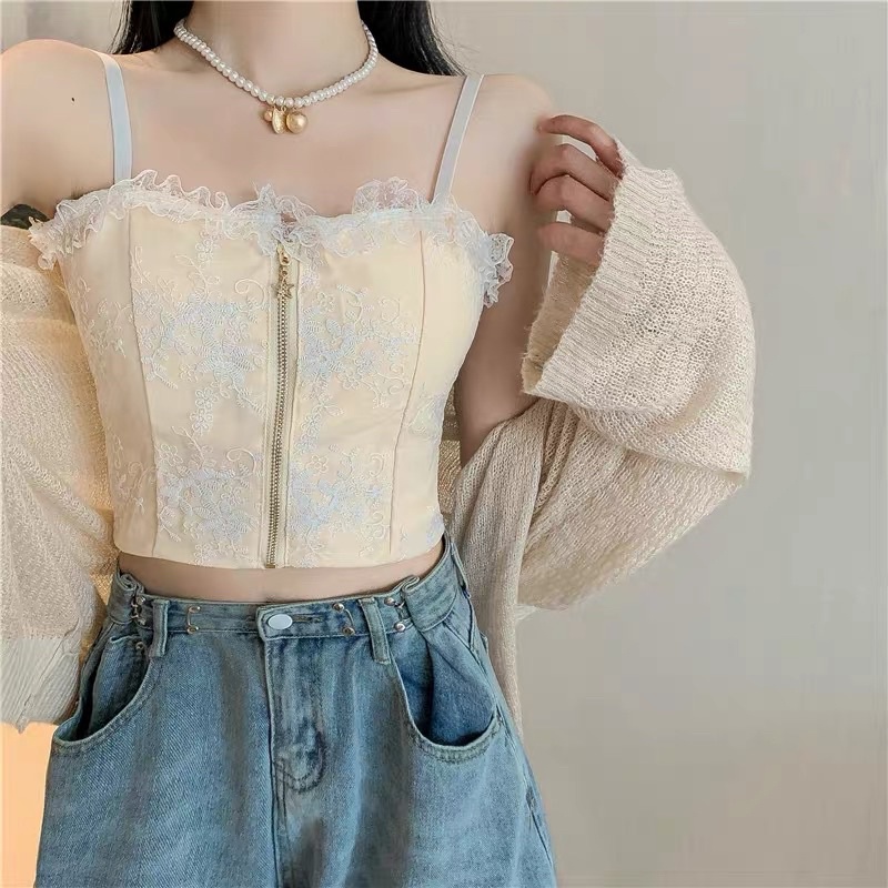 Áo hai dây bra ren chun lưng có đệm mút ngực hàng Quảng Châu đẹp
