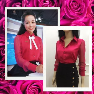 Áo sơ mi công sở nữ💖Freeship💖Tặng nơ cài áo💖 Áo sơ mi nữ dài tay màu hồng mười giờ