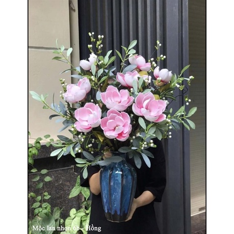 Hoa Giả 🌺 Hoa Mộc Lan 6 Bông Cánh Nhọn Cành Dài 120cm