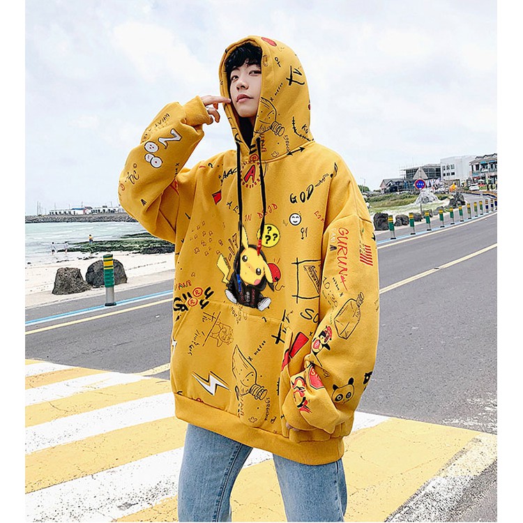 Áo hoodie pikachu siêu đẹp, chất nỉ bông dày, in tràn cho nam nữ