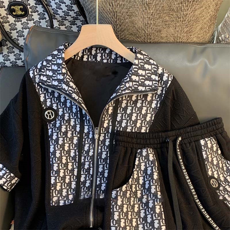 Set đồ thể thao hai món gồm áo tay lửng phối dây kéo và quần short thời trang xuân thu dành cho nữ