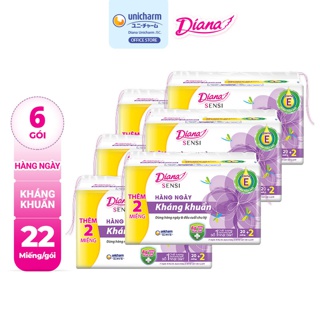Bộ 6 gói Băng vệ sinh Diana hàng ngày Sensi kháng khuẩn gói 20 miếng
