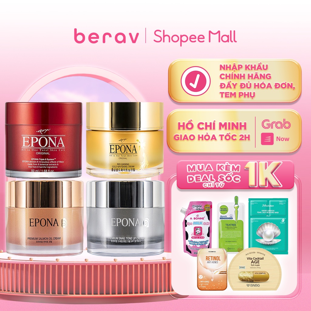 Kem Dưỡng Trắng Da Epona Nâng Tone Mỏng Nhẹ, Chống Lão Hóa Mờ Thâm Nám, Xóa Mờ Nếp Nhăn, Phục Hồi Da Hư Tổn 50ml
