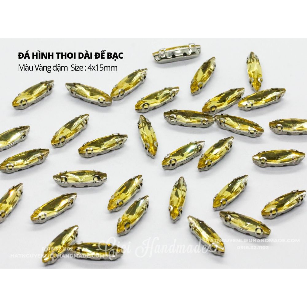 Set 10 hạt đá hình thoi dài đế bạc 4x15mm Cici Handmade chuyên hạt đá hạt pha lê hạt cườm hạt trang sức tự làm