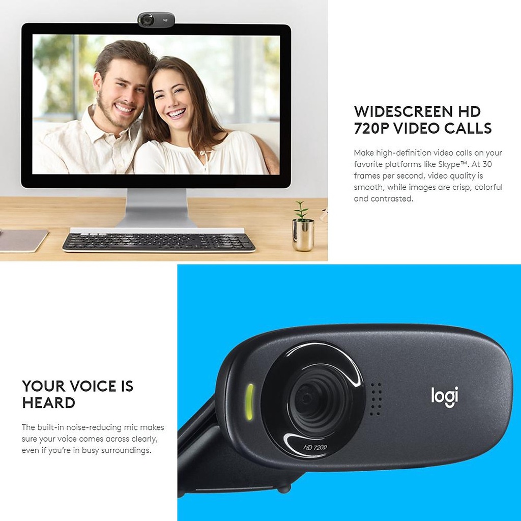 Webcam logitech C310 HD, autofocus dùng rất tốt cho học online, hội họp và livestreams, có hỗ trợ mic