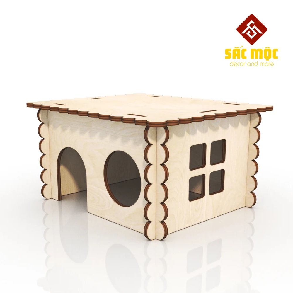 Mô Hình Nhà Trệt #3 Cửa Vòm Mái bằng Gỗ Lắp Ráp Cho Chuột Hamster Size 19*16*15 cm