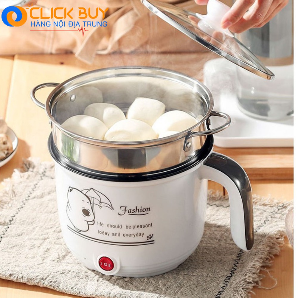 Nồi Lẩu Điện Mini COOKING POT 1,8L TẶNG KÈM GIÁ HẤP INOX - Ca Nấu Mì, Nấu Cơm Đa Năng Có Tay Cầm 1,8L