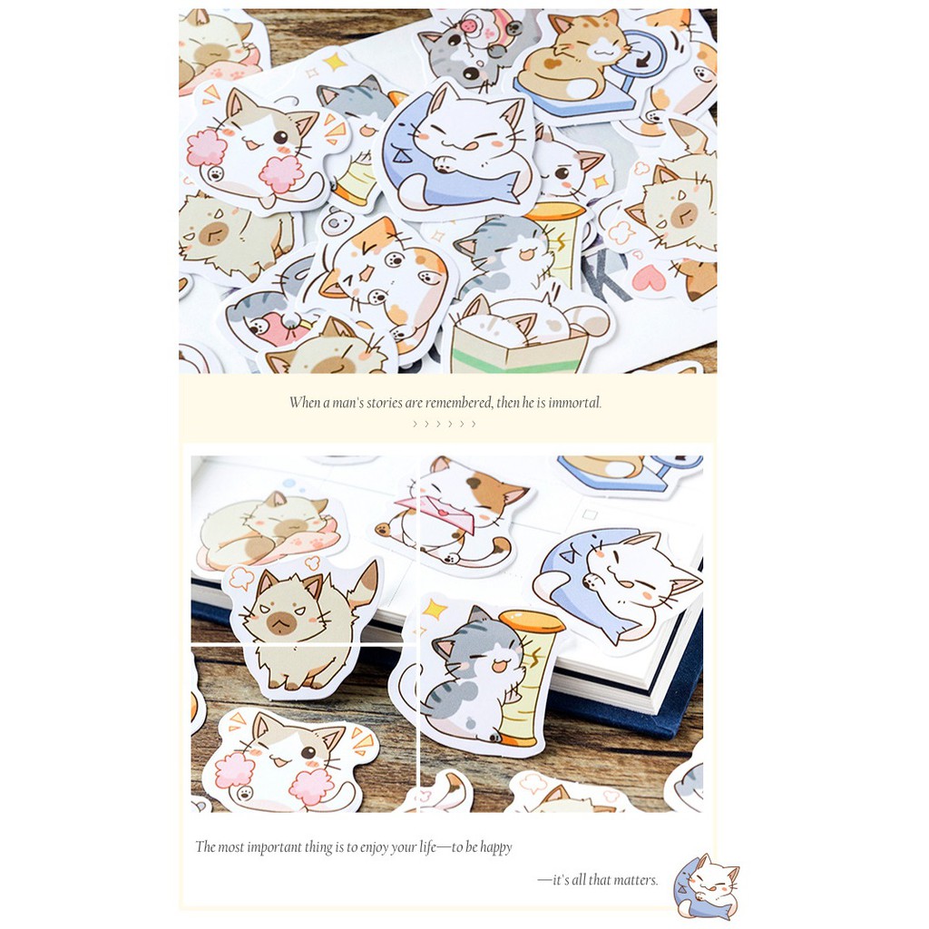 Set 45 miếng sticker mini hình mèo con dán trang trí xinh xắn cho trẻ em A6422