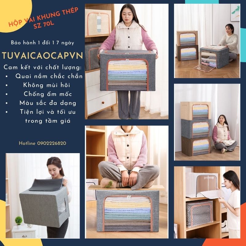Túi Vải Đựng Quần Áo, Chăn Màn Khung Thép, Hộp Vải Đựng Đồ Khung Thép Chịu Lực Cao Cấp