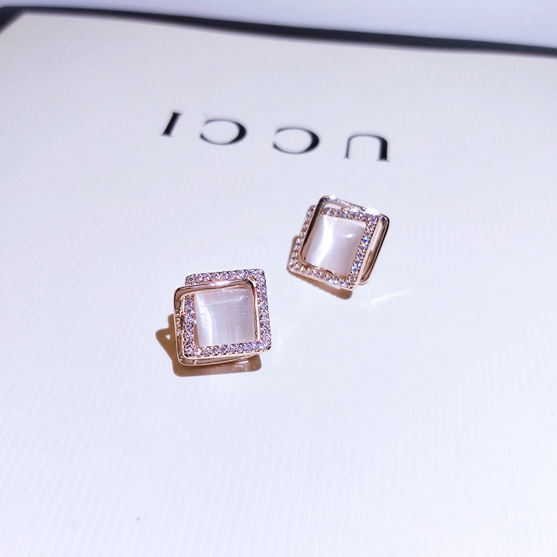 [Jiudolan] Khuyên Tai Đính Đá Opal Nhân Tạo Hình Vuông Thời Trang Dành Cho Nữ