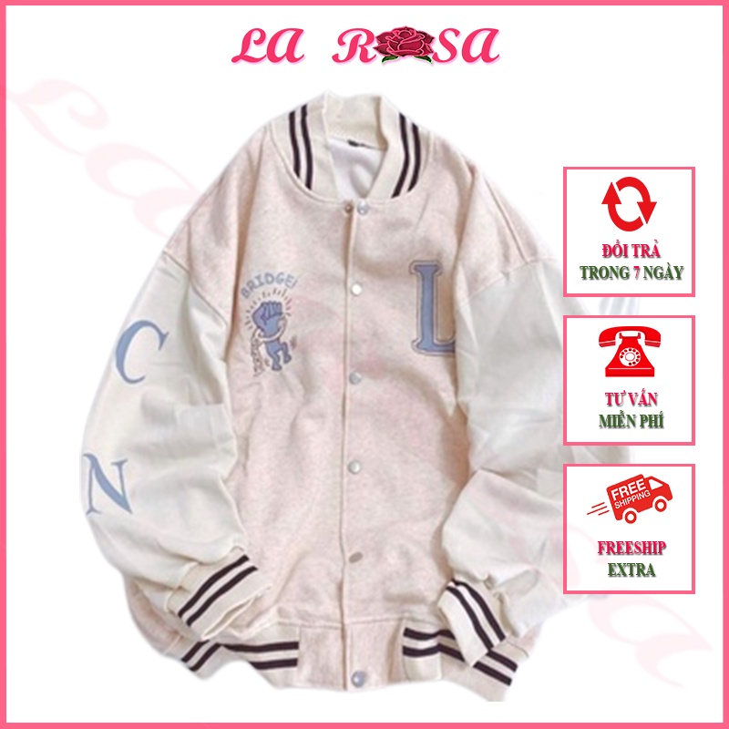Áo Khoác Bomber Nam Nữ Nỉ In Nắm Đấm Chữ L Chất Liệu Vải Nỉ Chân Cua Mã 0585 - La Rosa