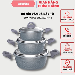 Bộ 3 Nồi Vân Đá Đáy Từ Sunhouse SHG 2003MMB - size 18,20,24 (cm)