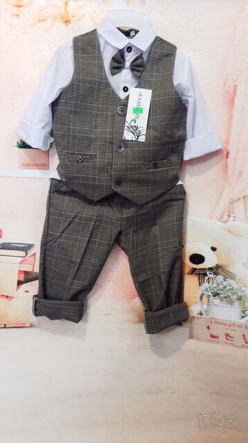 Bộ công tử kẻ comle 4 món cho bé trai 8-23kg