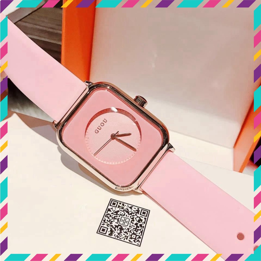 Đồng hồ nữ g.u.o.u unisex bản ip quai silicol mặt chữ nhật siêu hot 2021 bản dây aple donghonu