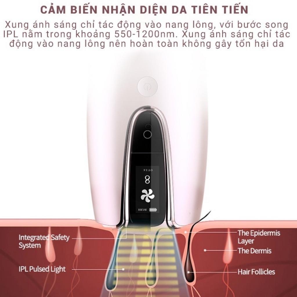 Máy Triệt Lông Vĩnh Viễn Mini 8 Cấp Độ Vô Hạn Xung PRIMIUM-Có Trẻ Hóa Da, Tặng Kính+ Gel+Dạo Cạo