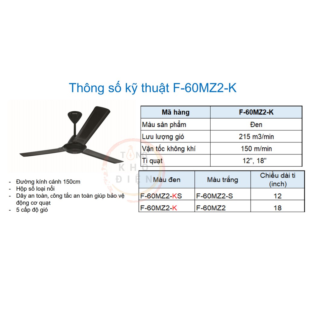 Quạt trần 3 cánh Màu Đen Panasonic F- 60MZ2