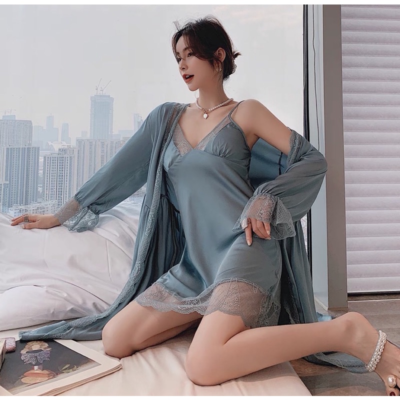 Váy Đầm Ngủ Lụa Sexy Cao Cấp 2 Dây Dáng Dài Kèm Choàng Siêu Quyến Rũ | BigBuy360 - bigbuy360.vn
