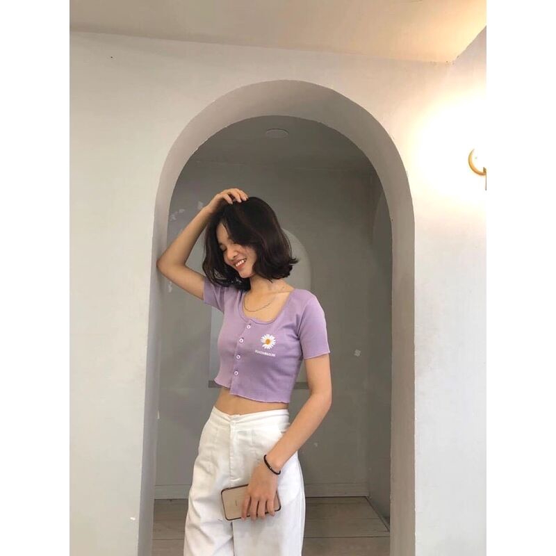 Áo croptop khuy hoa hướng dương