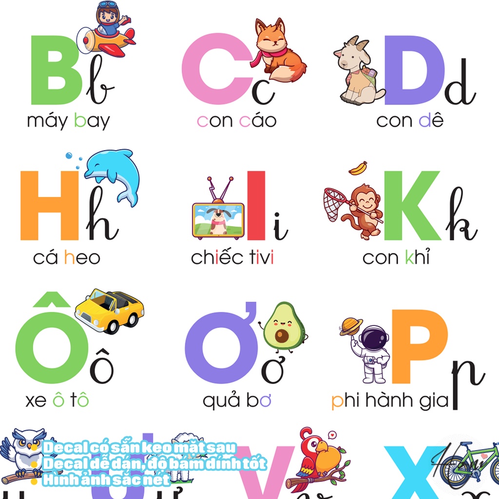 Decal Bảng chữ cái Tiếng Việt dán tường cho bé - 29 chữ cái tiếng việt