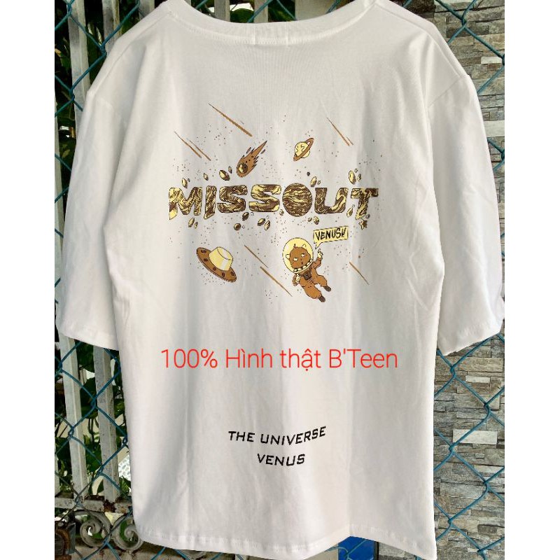 Áo thun tay lỡ .M.i.s.s.o.u.t. % Hình thật phía sau phi hành gia