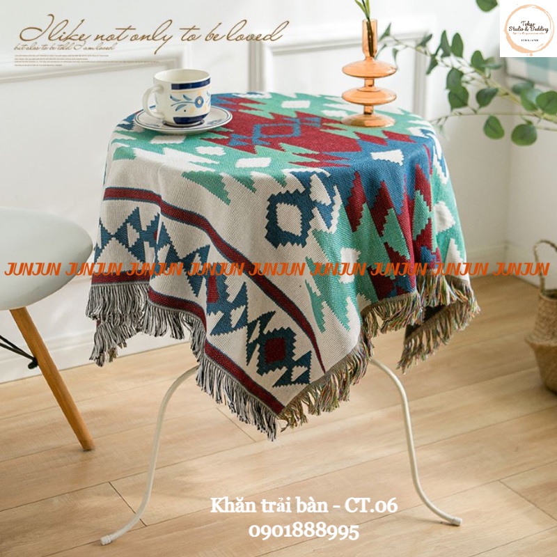 H7_Khăn trải bàn hình chữ nhật/bàn tròn cotton và lanh Morandi phong cách Bắc Âu