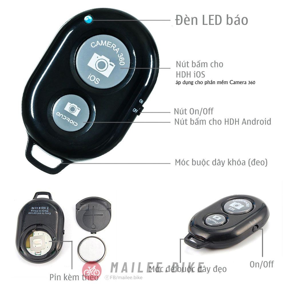 Remote/ Nút Bấm Điều Khiển Chụp Ảnh Từ Xa Remote Bluetooth Cho Smart Phone Tiện Dụng (Màu Giao Ngẫu Nhiên)