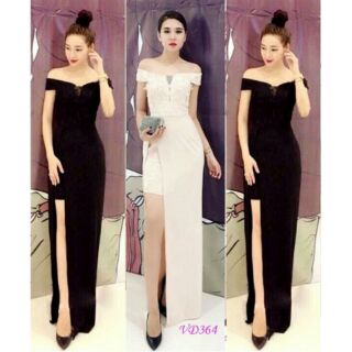 Đầm maxi phối ren trễ vai