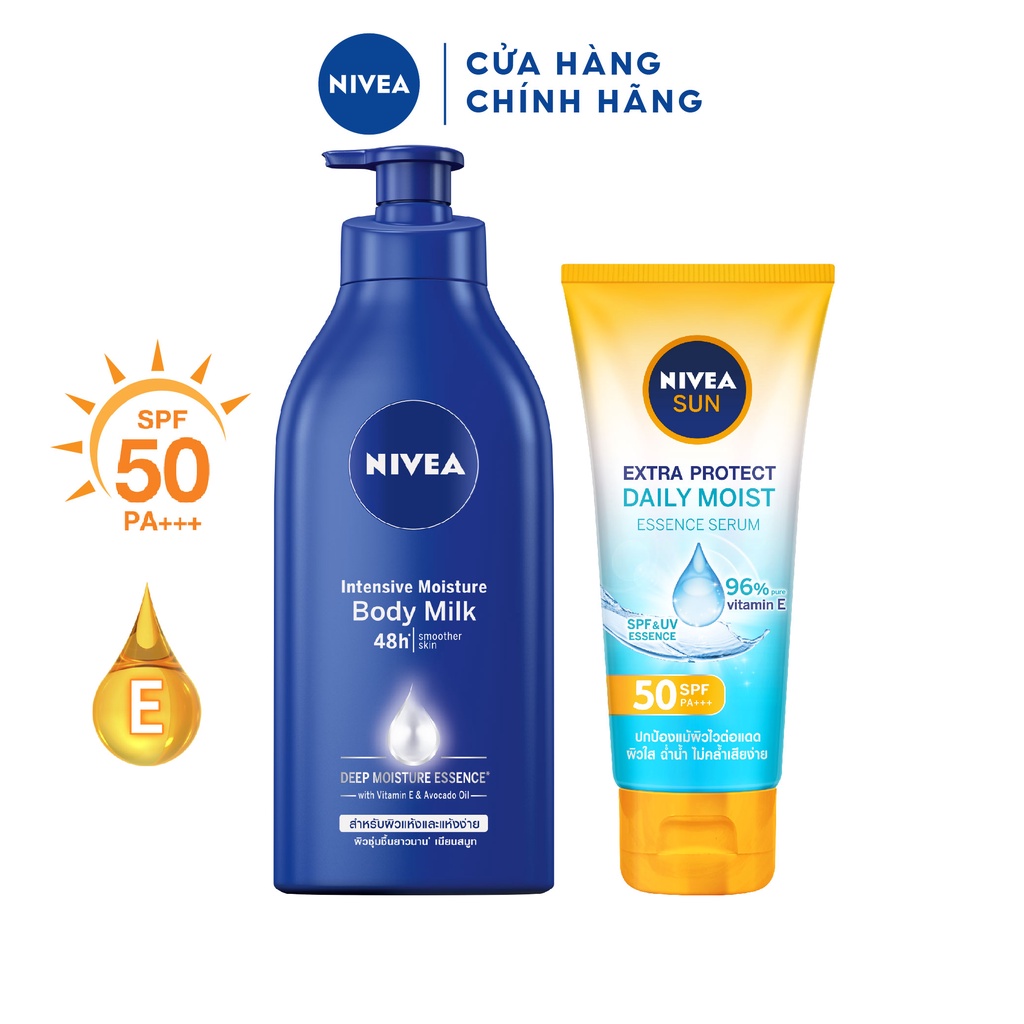 Bộ đôi chống nắng và dưỡng ẩm NIVEA  48H: Serum chống nắng toàn thân SPF50 PA+++ 180ml + Dưỡng thể dưỡng ẩm 600ml