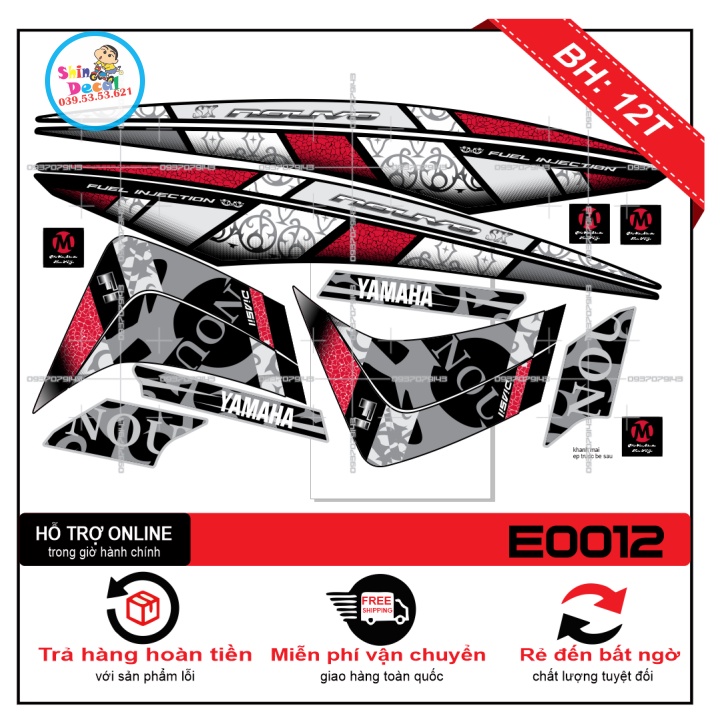 TEM XE NOUVO 5 SX ĐỎ ĐEN -- SHIN DECAL 2