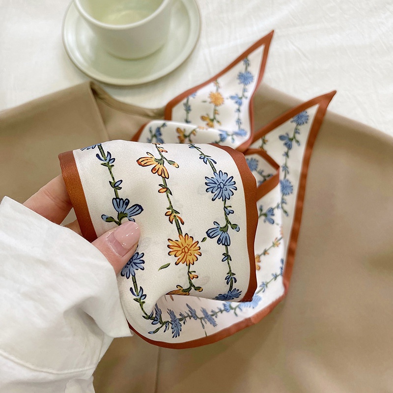 Dây Cột Tóc/ Khăn Choàng Cổ Dài Bằng Lụa Họa Tiết Hoa Thời Trang Xuân Hè Cho Nữ