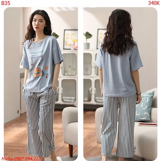 Bộ quần áo nữ 💐FREE SHIP💐 Bộ quần lỡ áo xanh phối kẻ sọc - Micha B35,giảm 10k khi nhập [đồ bộ nữ]