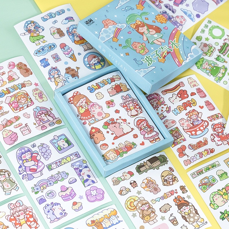 Hộp 50 tấm sticker đa dạng phong cách trang trí sổ siêu đáng yêu