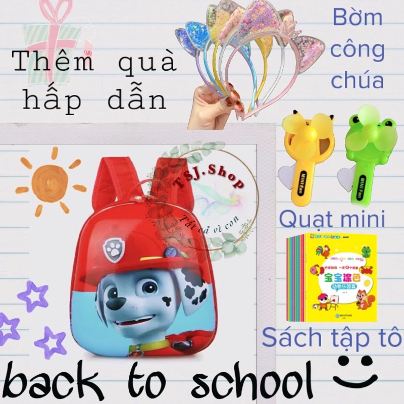 [QUÀ TẶNG 20K] Balo cho bé trai bé gái họa tiết hoạt hình chú chó cứu hộ Paw Patrol
