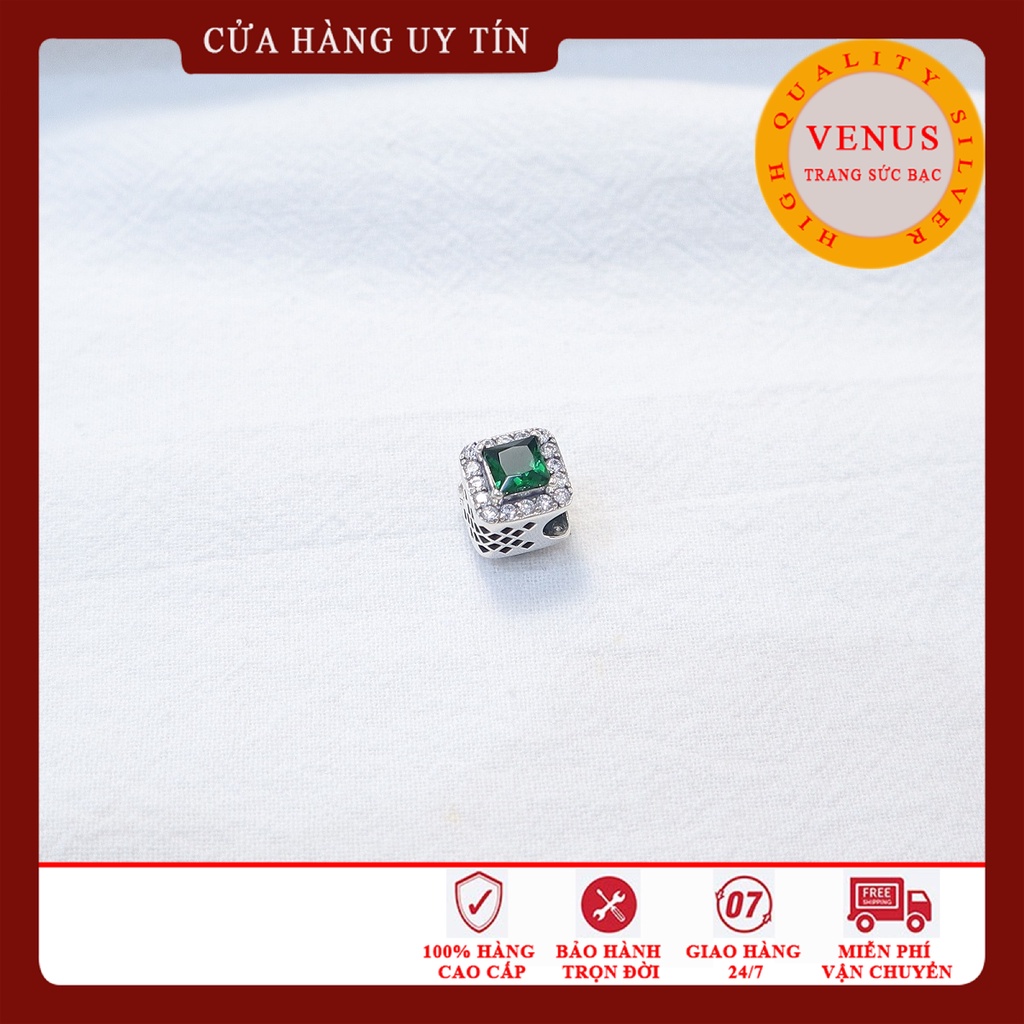 Charm trụ vuông mặt đá xanh lá- Msp355