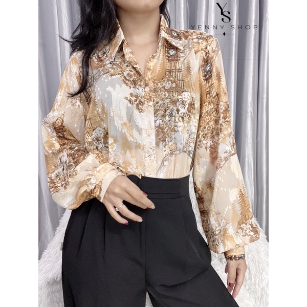 Áo Sơ Mi Nữ tay bồng vải voan ép phong cách châu Âu