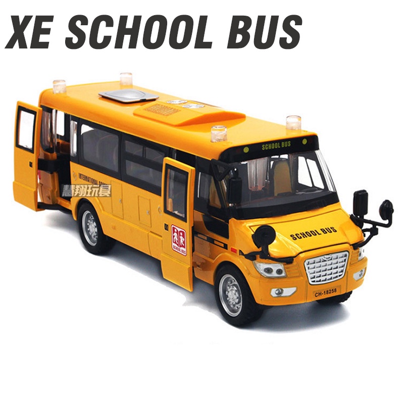 Mô hình xe ô tô đưa đón học sinh School bus tỉ lệ 1:32 bằng kim loại xe có đèn và âm thanh mở được cửa