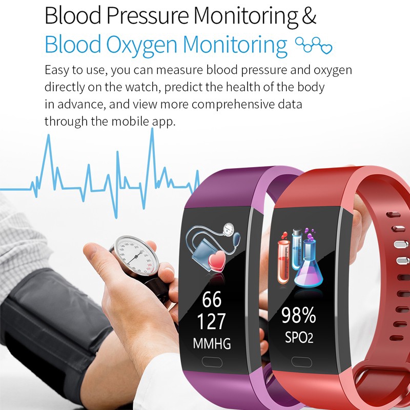 Big OLED Color Screen Waterproof Fitness Tracker Heart Rate Blood Pressure Blood Oxygen Monitor Smartband