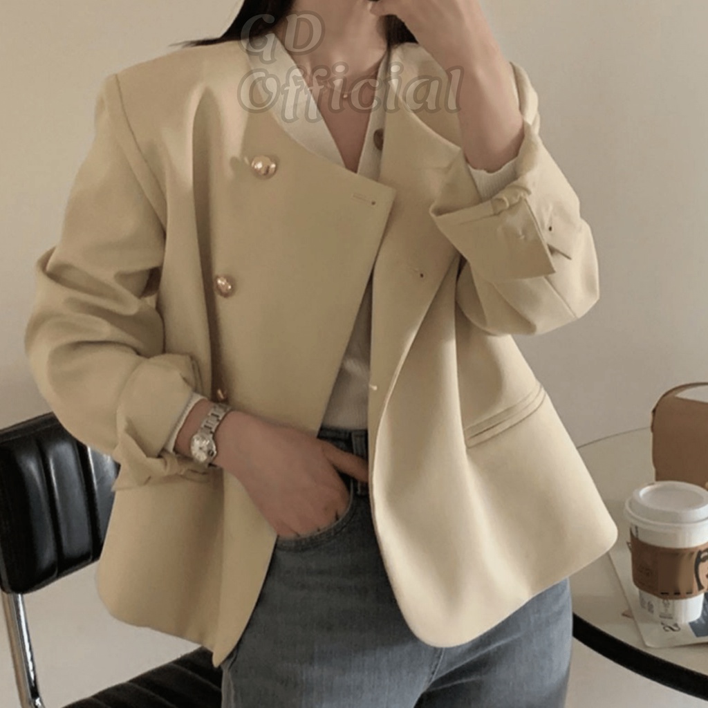 K4|Áo khoác vest cài nút hàn quốc dáng ngắn cho nữ công sở thanh lịch màu kem gd_order