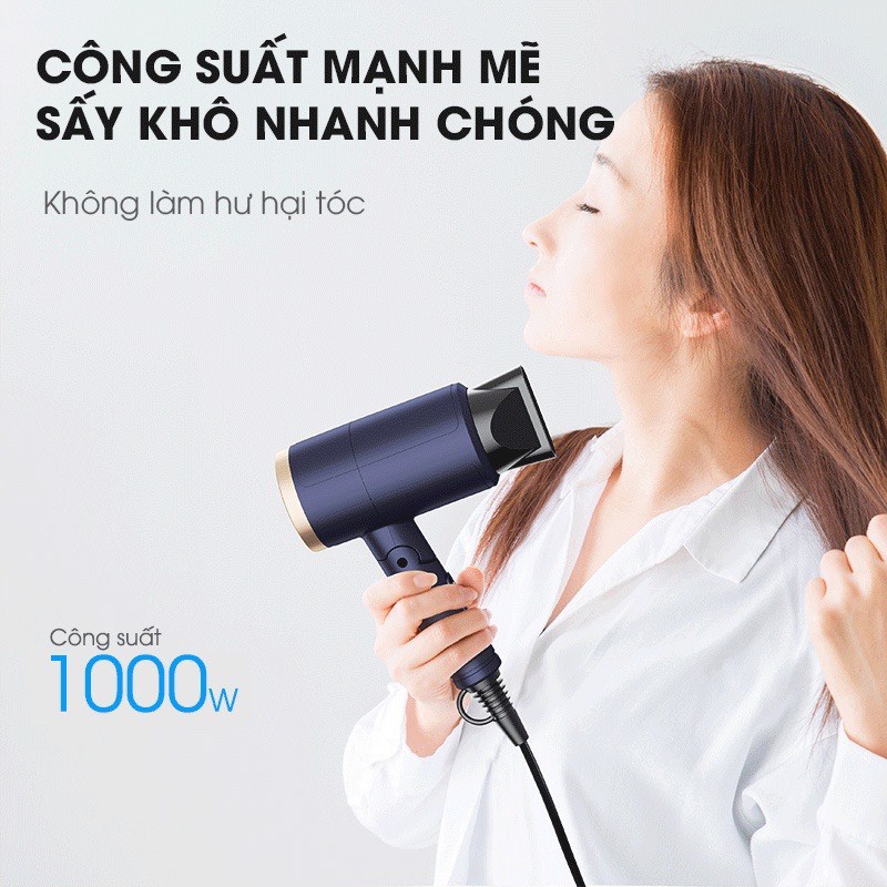Máy sấy tóc mini gấp gọn bỏ túi khi du lịch SAMONO SW-HDB11 công suất lớn 1000W 2 lớp bảo vệ an toàn - Hàng chính hãng